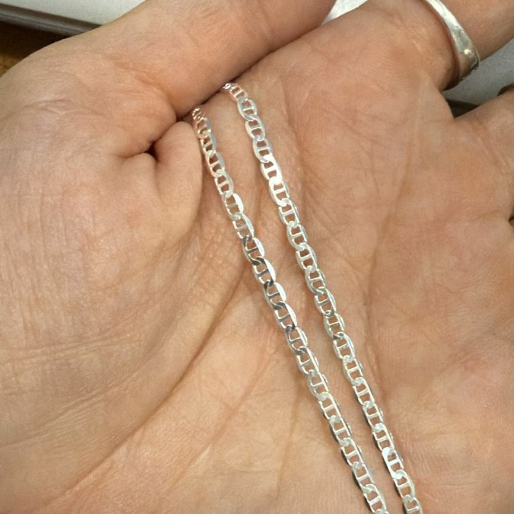 Corrente prata 925 Piastrine 70cm com Pigente Plaquinha