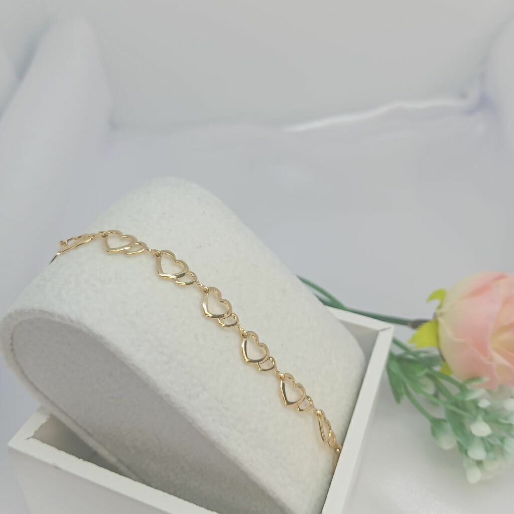 Pulseira Corações Semi jóia Ouro 18k