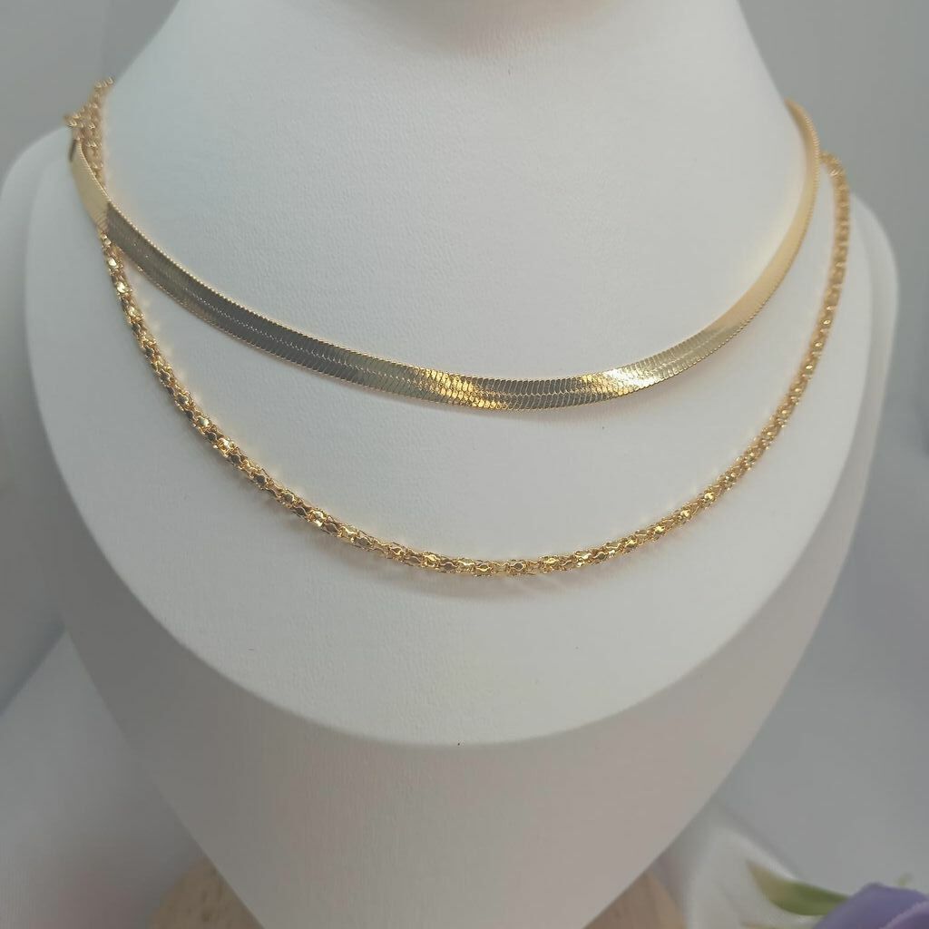 Corrente Dupla Laminada Semi Jóia Ouro 18k